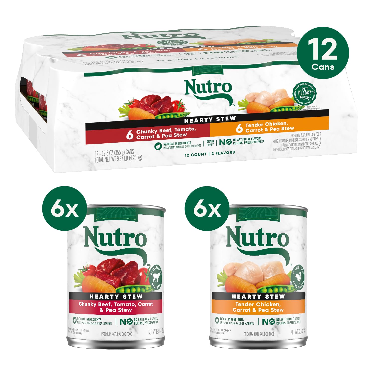 Nutro Hearty Stew Wet Dog Food, Chicken & Beef Pack, 12.5 oz, 12